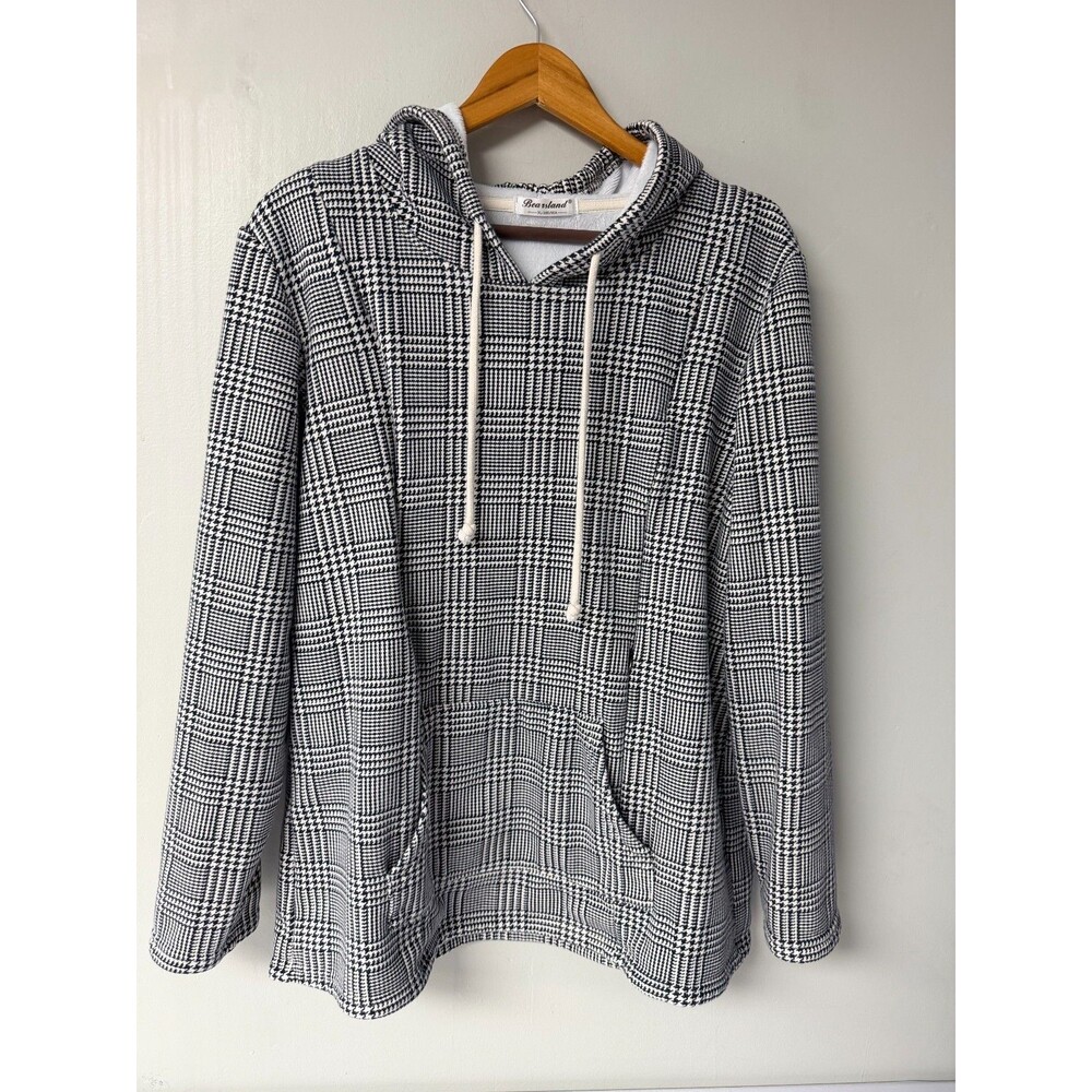 Bearsland Nursing Hoodie Womens XL Black Cream Plaid Fleece Lined Zip Access
